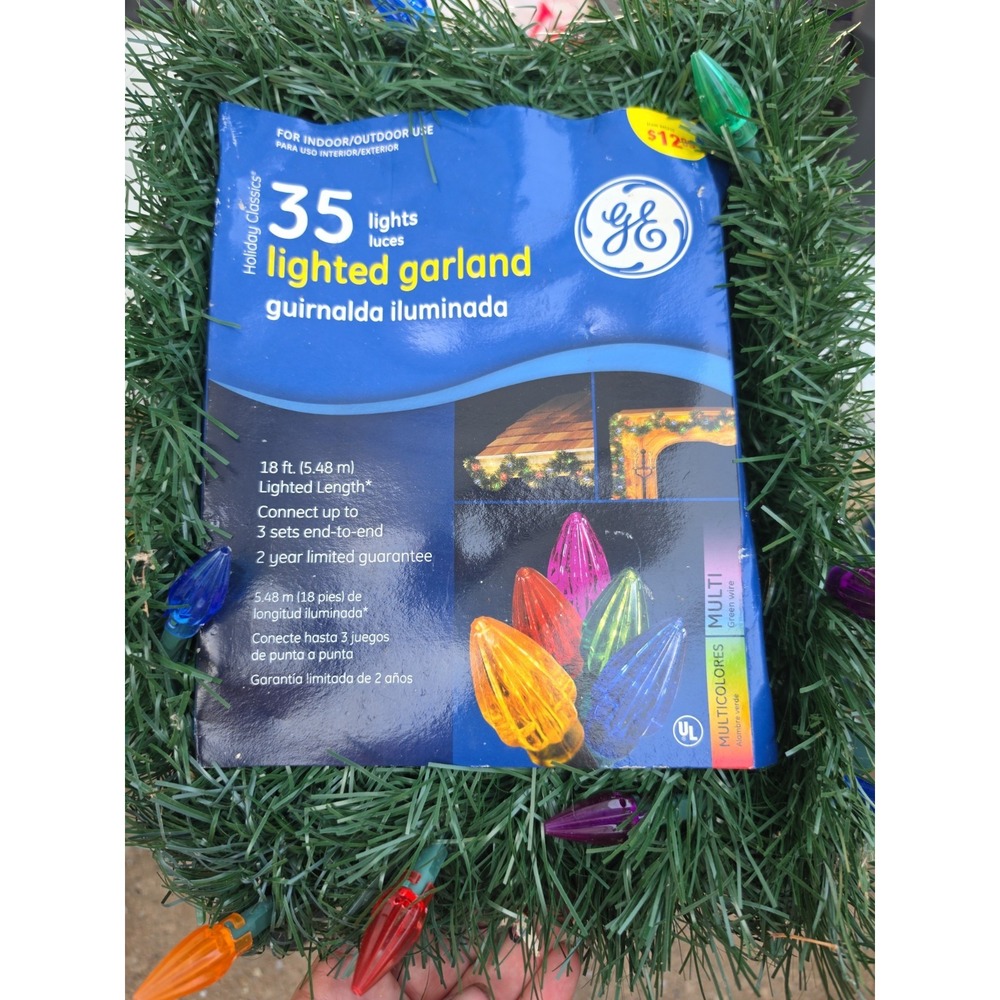 2xNEW GE Christmas Lighted Garland 35 MultiColor Lights 18ft Indoor/Outdoor RARE